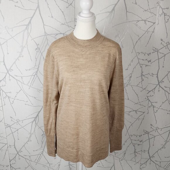 Badgley Mischka Beige 100% Merino Wool Mockneck Sweater - Picture 1 of 5